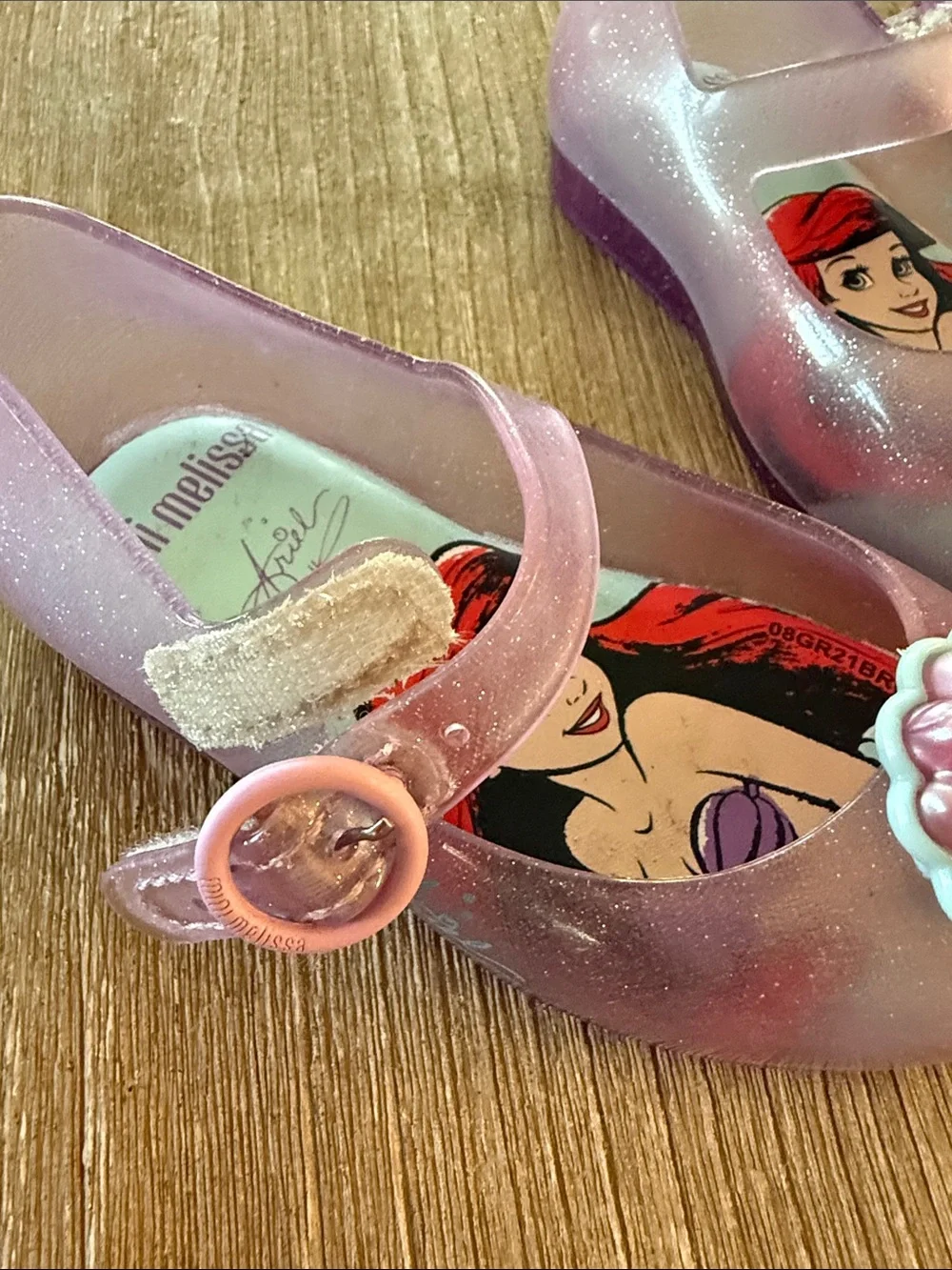 Mini Melissa Pink Glitter Ariel Mary Jane Shoes with Shell Charm
